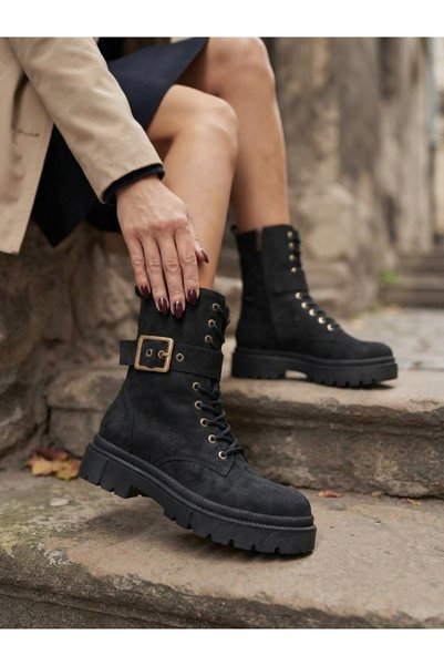 NOVELLAM SHOES Γυναικείες μπότες με φερμουάρ Molly Black Suede με λεπτομέρεια...