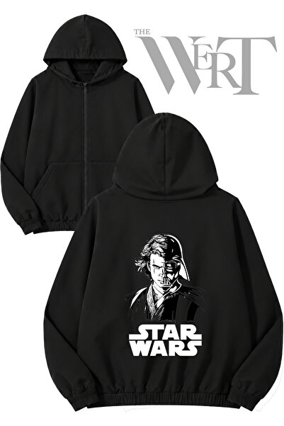 THEWERT Star Wars Darth Vader 4 Back Printed Zippered Hooded Black Cardigan (...