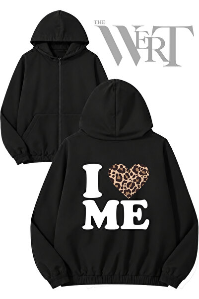 THEWERT Leopard 5 Back Printed Zippered Hooded Black Cardigan (2 Yarns)