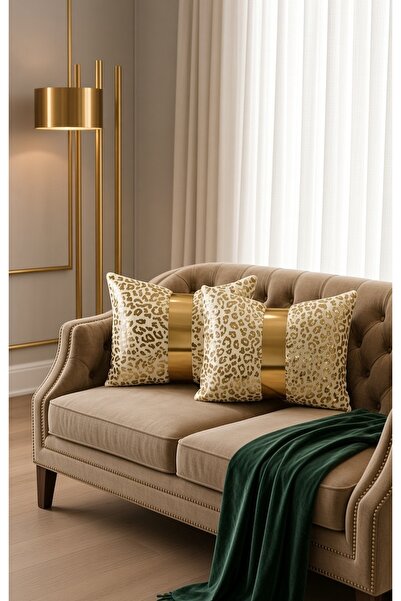 DECORA CASA HOME COLLECTİON Set of 2 Decorative Leopard Patterned Throw Pillo...