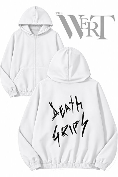 THEWERT Death Grips 3 Back Printed Zippered Hooded White Cardigan (2 Yarns)