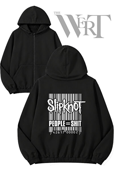 THEWERT Slipknot People Shıt Back Printed Zippered Hooded Black Cardigan (2 Y...