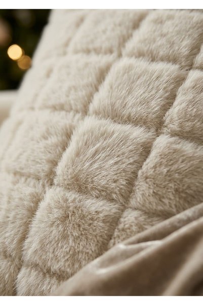 DAHABELLA LUXE HOME Set of 4 Soft Rabbit Hair Fur Quilted Throw Pillow Covers - Velvet Luxury Sofa Cushion Cover on the Backside 45X45