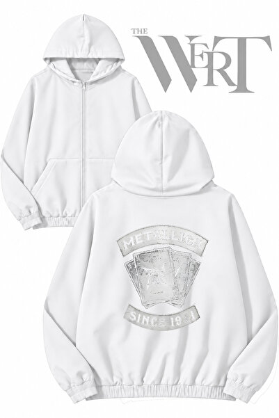 THEWERT Metallica since 1981 Back Printed Zippered Hooded White Cardigan (2 Y...