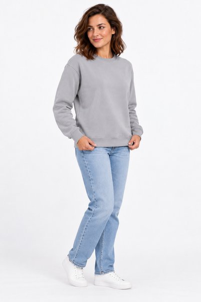 ODİN ATLAS Soft Puff Fabric Women's Stone Color Sweatshirt Crew Neck Comfortable Fit