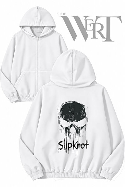 THEWERT سترة بيضاء بقلنسوة وسحاب من Slipknot Rock Music 11 مطبوعة من الخلف (2...