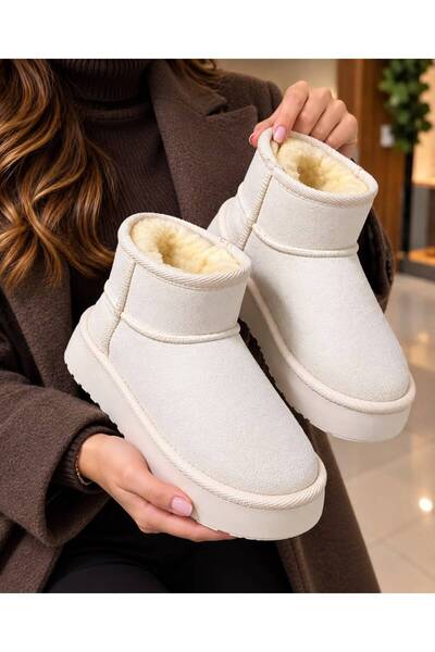 GKT SHOES حذاء نسائي ذو نعل سميك من البوليستر مع طبقة داخلية من الفرو بمظهر ج...