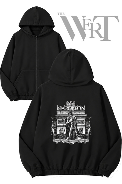 THEWERT Napoleon Bonaparte Back Printed Zippered Hooded Black Cardigan (2 Yarns)