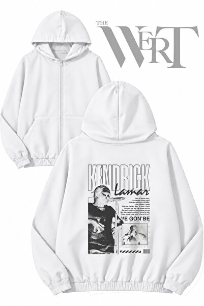 THEWERT Kendrick Lamar 1 Back Printed Zippered Hooded White Cardigan (2 Yarns)