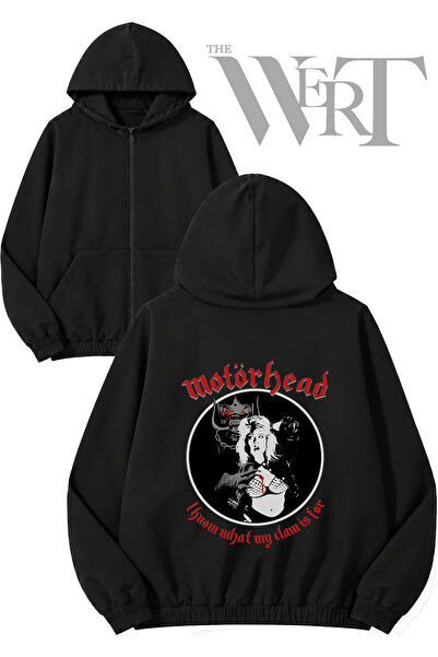 THEWERT Motörhead 5 Back Printed Zippered Hooded Black Cardigan (2 Yarns)