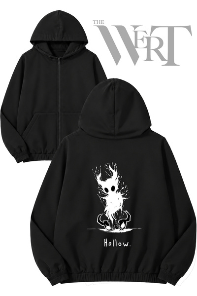 THEWERT Hollow Knight 2 Back Printed Zippered Hooded Black Cardigan (2 Yarn)