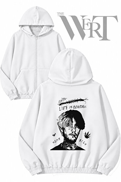 THEWERT سترة بيضاء بقلنسوة وسحاب من Lil Peep 3 مطبوعة من الخلف (2 خيط)