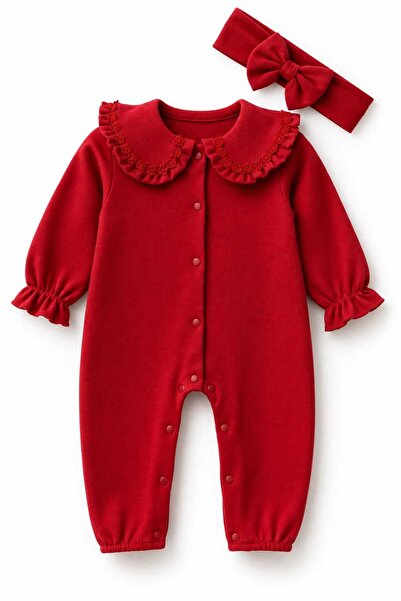 LİLİYUM Baby Girl Daisy Collar Lace Romper Bandana Set 100% Cotton Long Sleev...