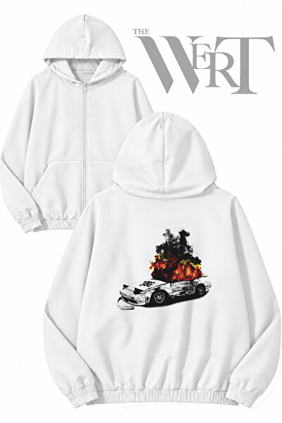 THEWERT سترة بيضاء بقلنسوة وسحاب مطبوعة من الأمام من Car Created By Deathorgl...