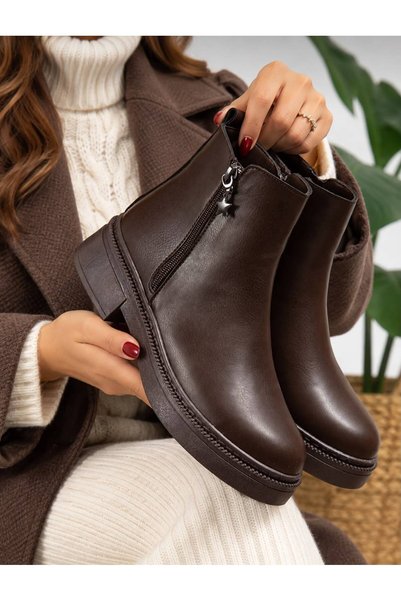 GKT SHOES Women's Victor Skin Zipper Detailed Comfortable Short Ankle Boots