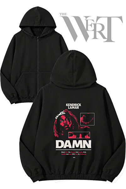 THEWERT Kendrick Lamar  Back Printed Zippered Hooded Black Cardigan (2 Yarn)