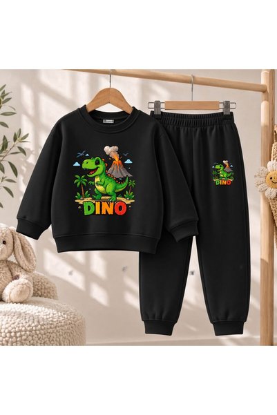 playwear Team Sweatshirt Dinoo Printed Girls' and Boys' Crew Neck Sweatshirt