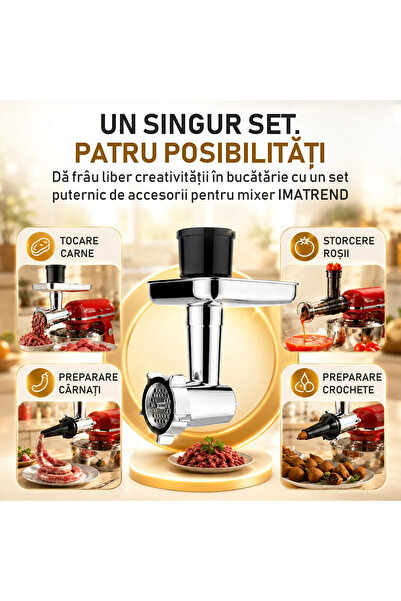 IMA TREND Set de accesorii 2-în-1 pentru mixer, mașină de tocat carne, storcător de roșii, accesorii pentru cârnați și crochete