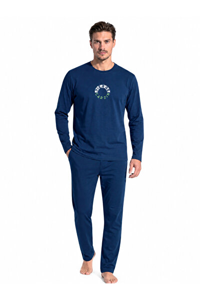 Pierre Cardin Set de pijamale pentru bărbați cu mâneci lungi și imprimeu circ...