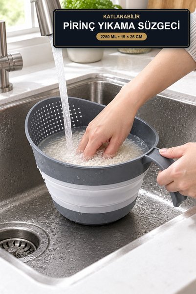 viracasa Foldable Rice Washing Strainer 2250 ml Legume Strainer with Handle 1...