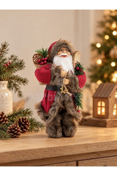 Parti Adresi Yılbaşı Dekoru Kürklü Noel Baba 30 cm – Rustik Yılbaşı Süsü
