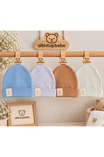 altıntop bebe Baby Boy 4-Piece 100% Cotton Newborn Nature Label Hat Set