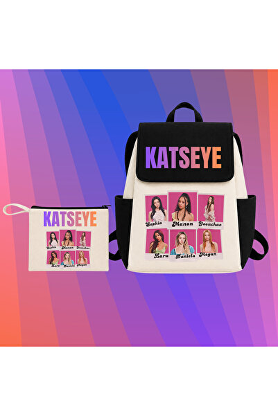 lovver Katseye College Model Side Pocket Cotton Premium Printed School Backpa...
