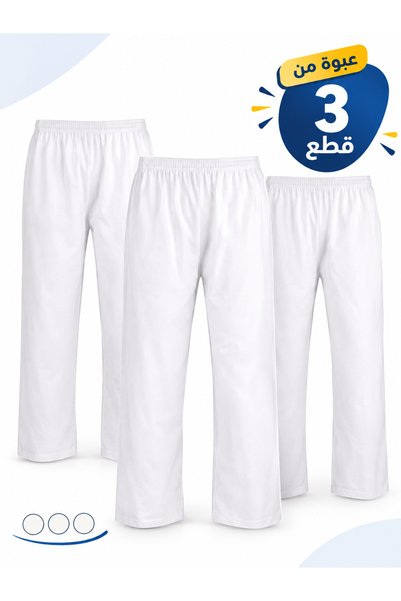 Generic Brand Men's White Regular Fit Cotton Blend Long Pant - Pack of 3