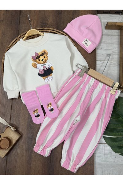 Bolly Baby Teddy Bear with Socks, Printed Beret, Wide Fit, Seasonal 4-Piece B...