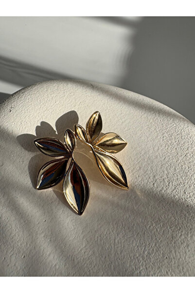 BHR AKSESUAR Gold Color Leaf Earrings (3.3 cm)