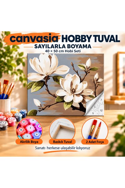 canvasia Sayılarla Boyama Numaralı Tuval Seti Boya Fırça Dahil 40x50 Cm Beyaz...