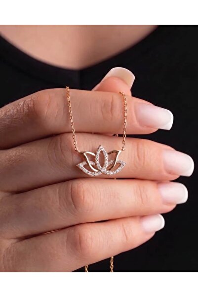 925 Ayar Gümüş Rose Gold Kaplama Lotus Çiçeği Kolye