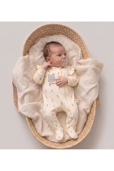 Tuğra Bebe 3-Piece Zippered Booties Long Sleeve Baby Romper Set 100% Cotton 0-3 Months
