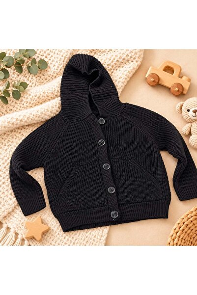 Lolliboomkids Unisex pentru fete și băieți: Cardigan cu glugă de culoare neagră