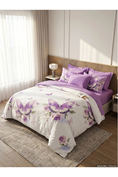 FARA Premium Finet 6-Piece Bed Linen Set – "Butterfly Bliss" Model (Purple & ...