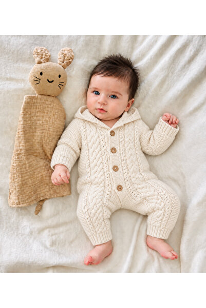 KOKOŞ BEBEK Hooded Knitted Baby Romper - 3/12 Months - 31964