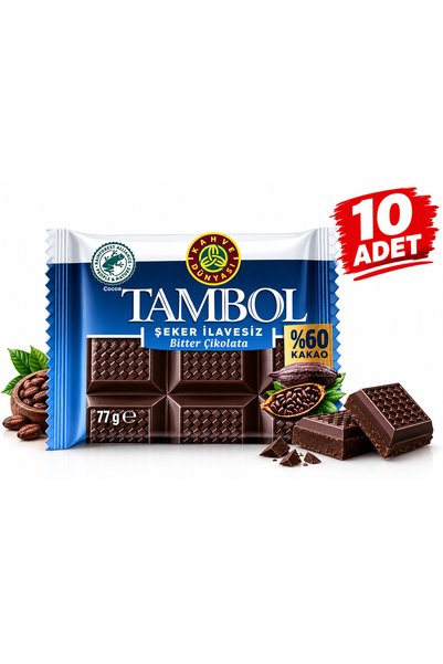 Kahve Dünyası Tambol Şeker İlavesiz Bitter Çikolata 77 Gr % 60 Kakao 10 adet