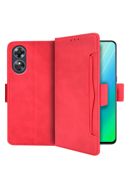XGSM Husă tip carte pentru Oppo A17, cu slot pentru card, roșie