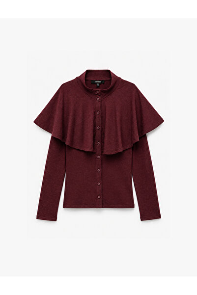 Koton Düğmeli Slim Fit Uzun Kollu Dik Yaka Pelerinli Hırka