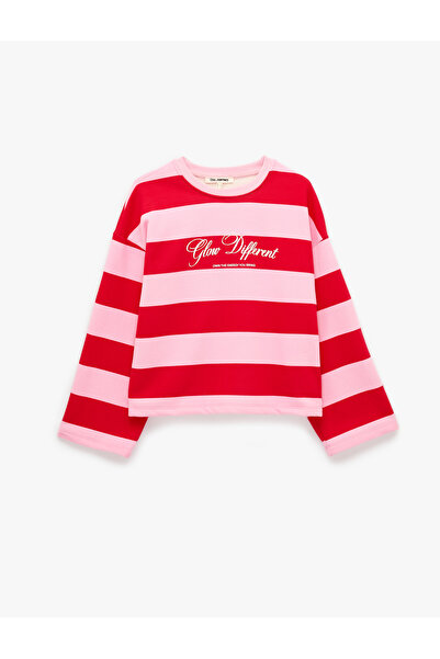 Koton Rahat Kalıp Uzun Kollu Bisiklet Yaka Arkası Baskılı Çizgili Sweatshirt