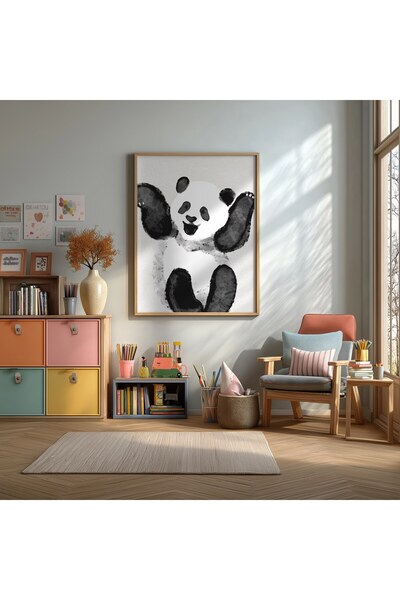 KEYFHOME Poster de pictură MDF cu ramă colorată cu panda drăguț pentru copii,...