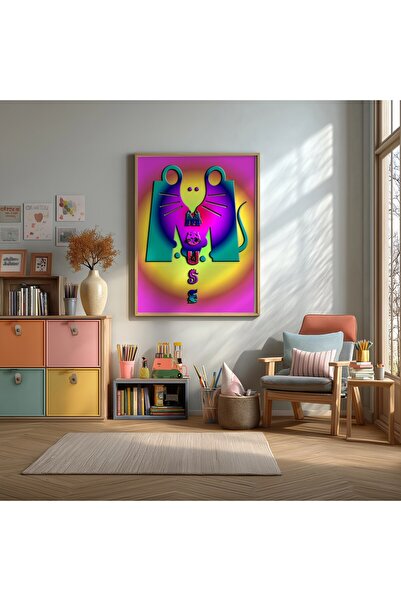 KEYFHOME Alfabet M Litera Mouse Încadrat MDF Tablou Poster Camera Copiilor De...