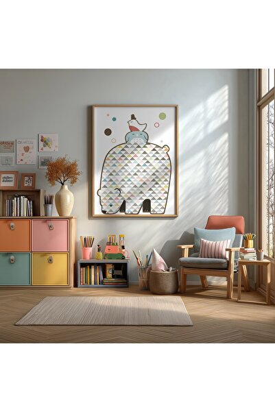 KEYFHOME Poster sa geometrijskim uzorcima slona i ptice u okviru od MDF-a, de...