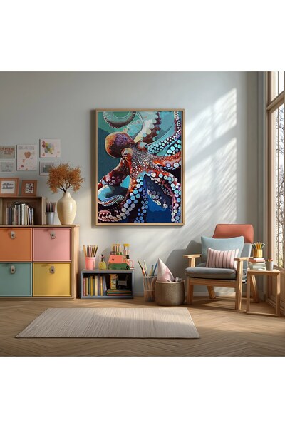 KEYFHOME Poster de pictură MDF înrămat cu caracatiță vintage, cadou decorativ...