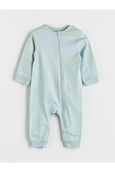 LC Waikiki Lcw Baby Green Crew Neck Basic Zippered Baby Boy Jumpsuit