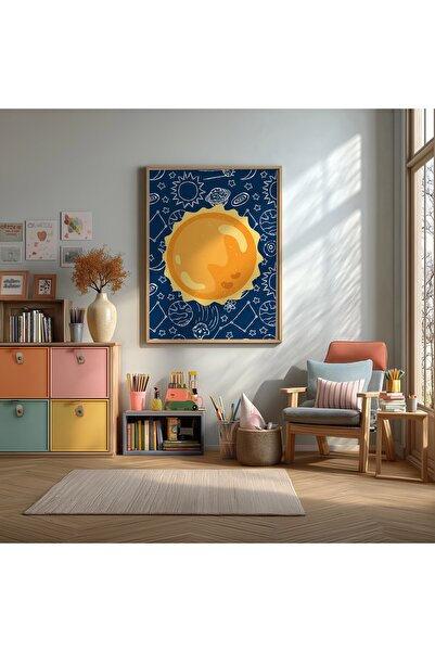 KEYFHOME Poster de pictură MDF înrămat Sun Space, cadou pentru decorarea pere...