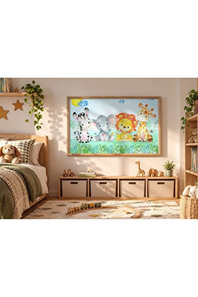 KEYFHOME Poster de pictură pe tablă MDF înrămat cu animale fericite pentru co...
