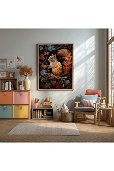KEYFHOME Poster cu tablou din MDF înrămat cu veveriță drăguță în pădure, cado...