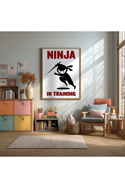 KEYFHOME Ninja na treningu, poster sa crvenim okvirom od MDF-a, dekoracija zi...