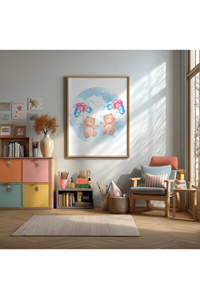 KEYFHOME Balon Ursuletii înrămați MDF Tablou Poster Decor de perete pentru ca...